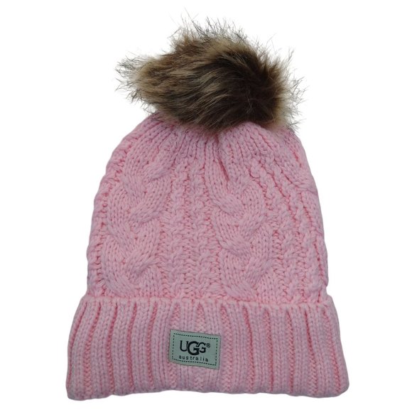 UGG | Accessories | Ugg Knit Cable Beanie Hat Faux Fur Pom  display picture 1